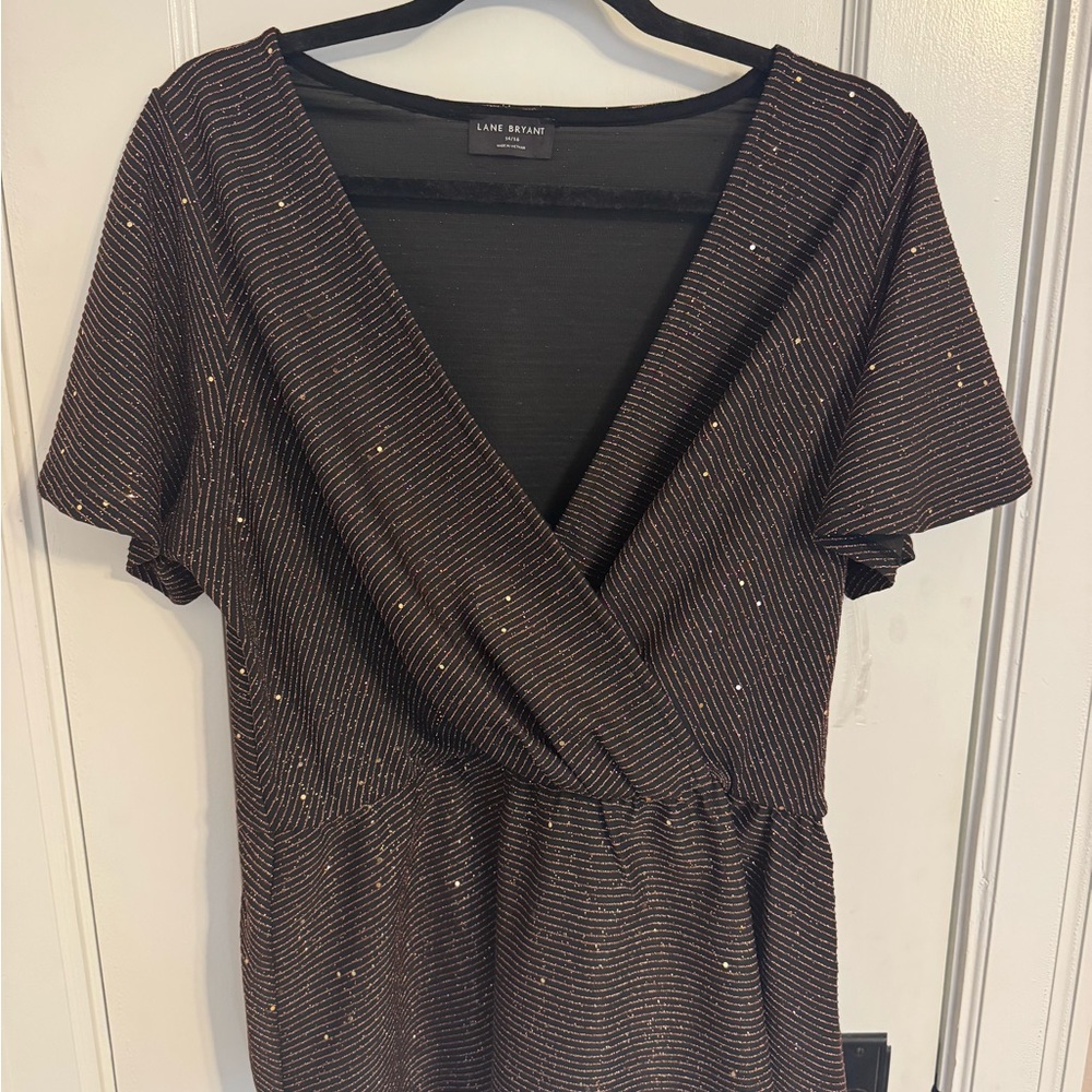 Lane Bryant Black and Gold Striped Blouse